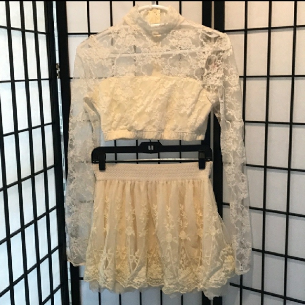 Cream colored lace two piece dance costume